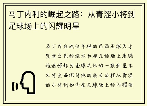 马丁内利的崛起之路：从青涩小将到足球场上的闪耀明星