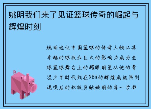 姚明我们来了见证篮球传奇的崛起与辉煌时刻